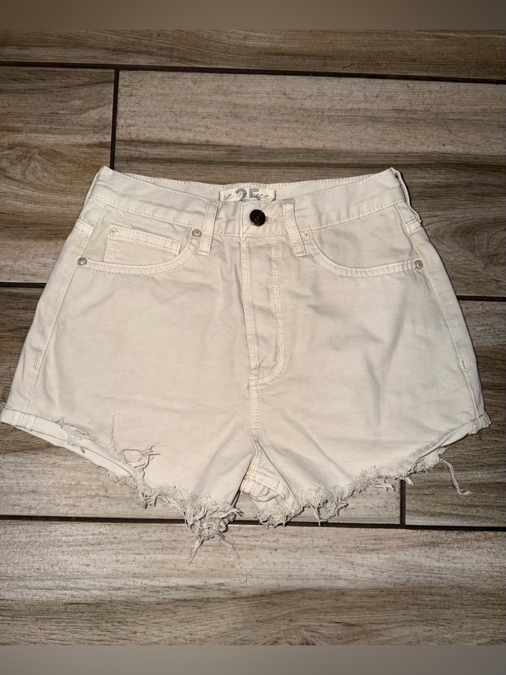 Free People Ivory High-Rise Denim Cutoff Shorts